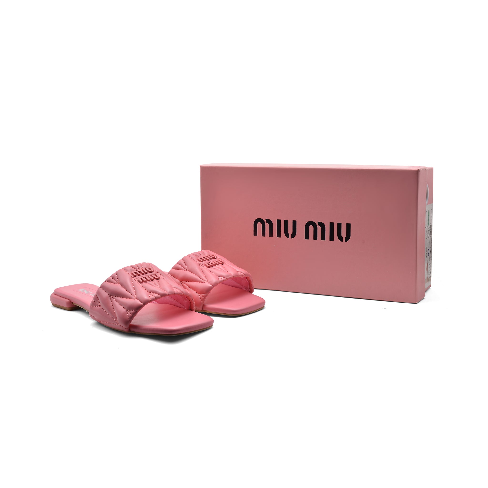 Miu Miu Leather Slides Sandals Summer Classic Leisure Flip Flops Slippers Women 3508 Pink