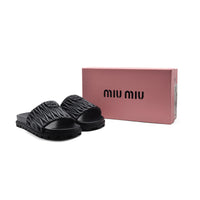Miu Miu Designer Slides Nappa Leather Beach Slipper Woman 20343 Black