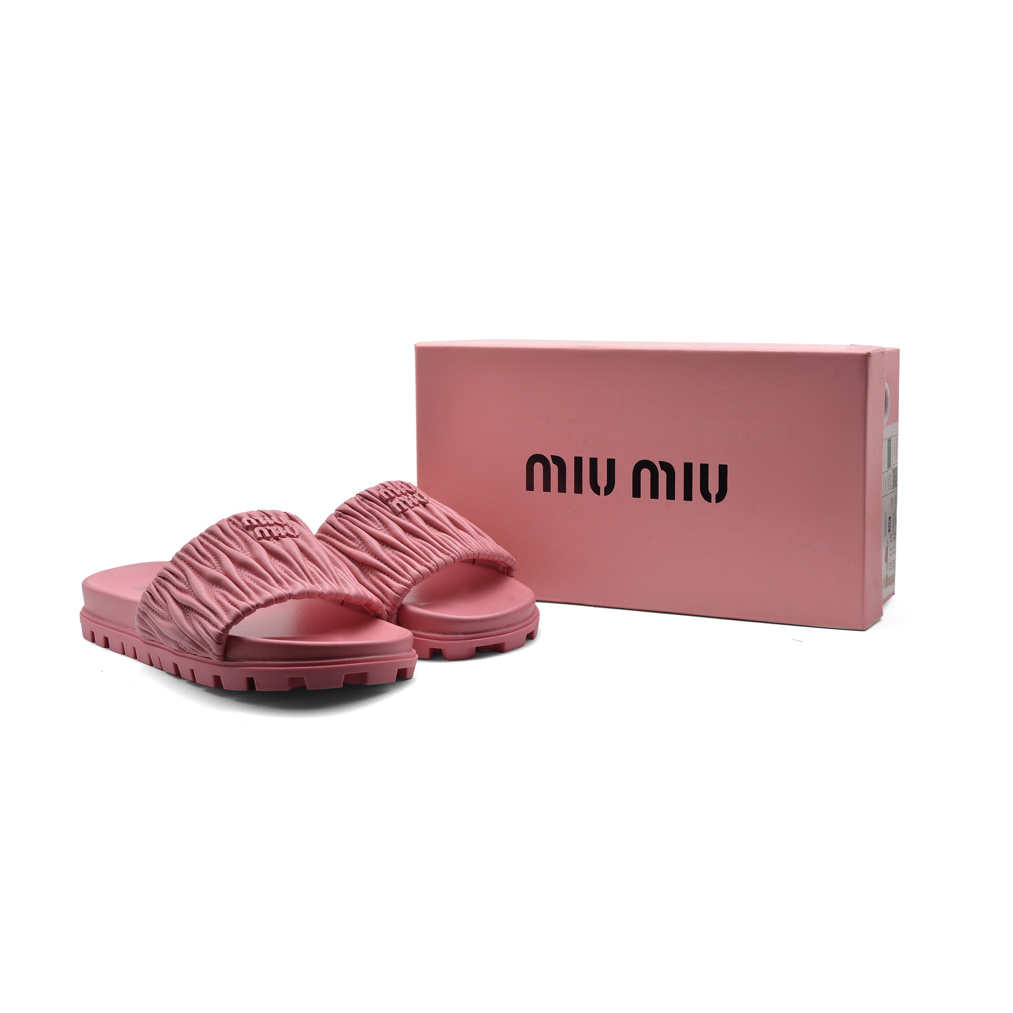 Miu Miu Designer Slides Nappa Leather Beach Slipper Woman 20343 Fuchsia
