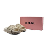 Miu Miu Designer Slides Nappa Leather Beach Slipper Woman 20343 Beige