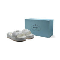 Prada Raffia Printed Espadrilles Crochet Flatform Sandals Woman PA-158 White