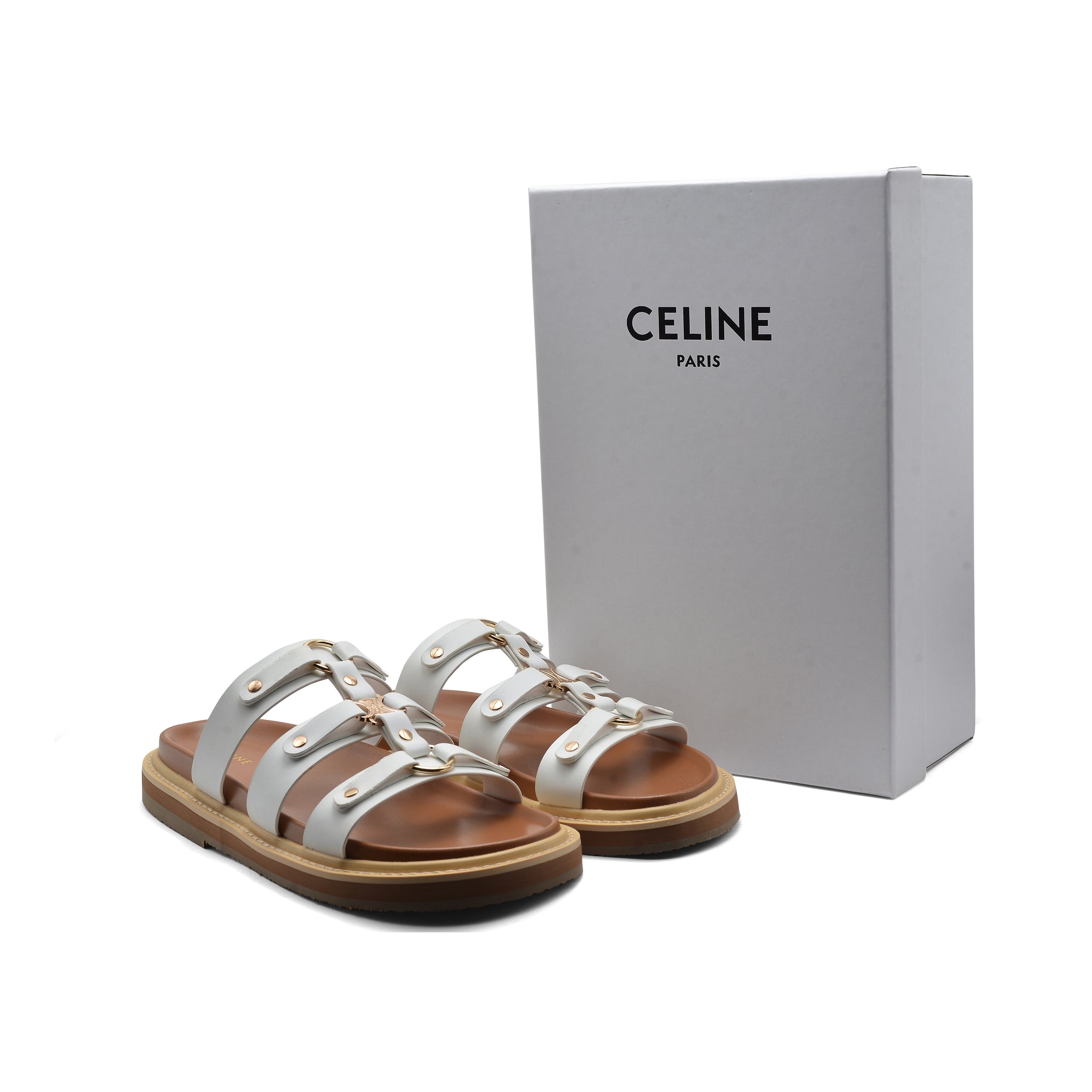 Celine Tippi Leather Leather Sandal Woman H001 White