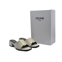 Celine Emblem Block Heel Leather Mule In Woman A2156 Beige