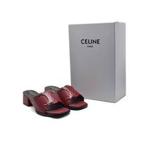 Celine Emblem Block Heel Leather Mule In Woman A2156 Burgundy