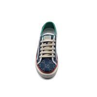 Gucci Cotton Wool Web Houndstooth Interlockin Sneakers Woman GG-1 Navy
