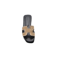 Hermes Calfskin Crystal Embellished Oran Sandals Woman H38-13 Beige