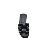 Hermes Calfskin Crystal Embellished Oran Sandals Woman H38-13 Black