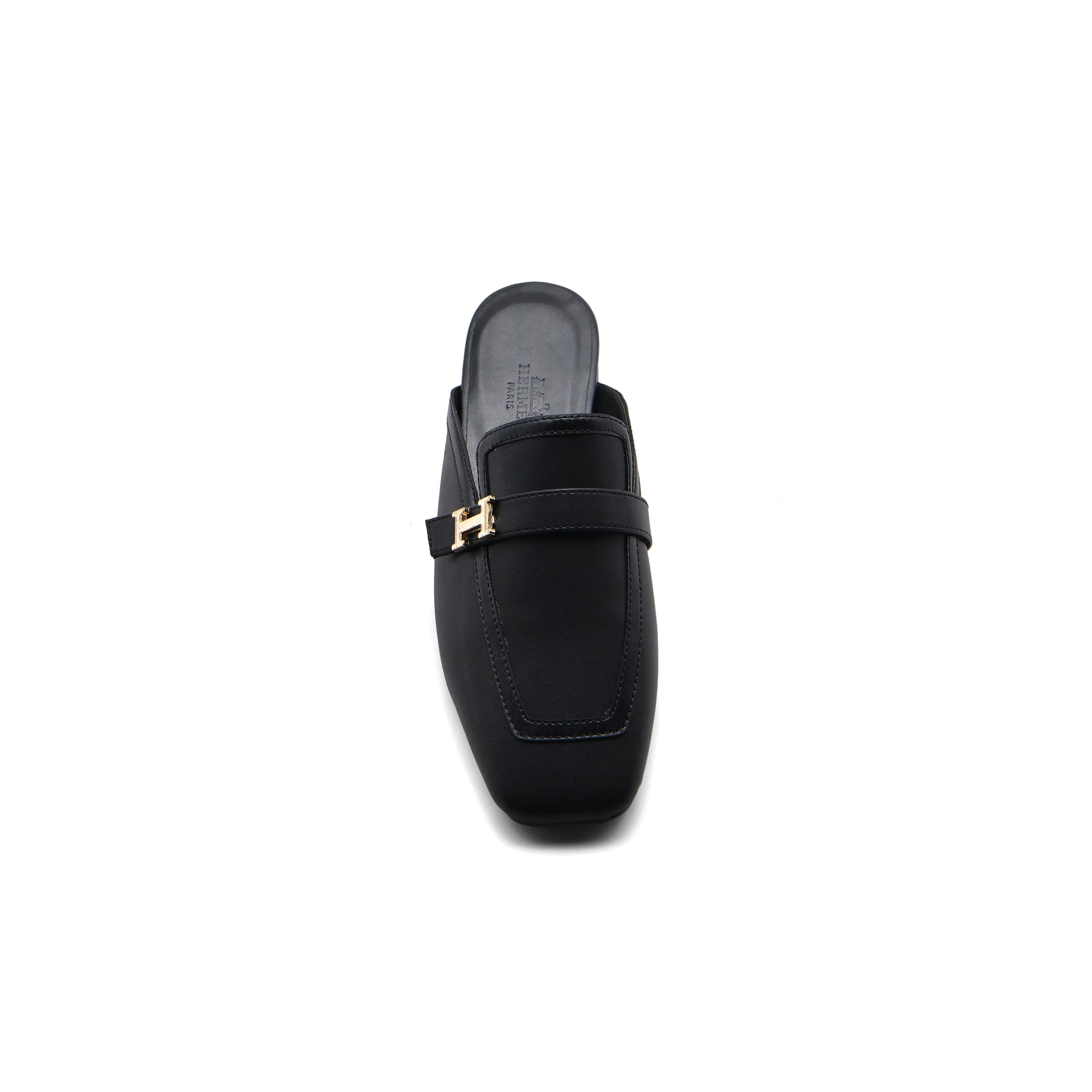 Hermès Groupie H Logo Mules Flats Slipper Woman H66-1 Black