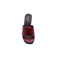 Celine Emblem Block Heel Leather Mule In Woman A2156 Burgundy