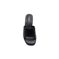 Celine Emblem Block Heel Leather Mule In Woman A2156 Black