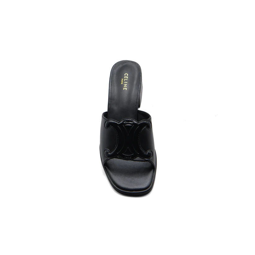 Celine Emblem Block Heel Leather Mule In Woman A2156 Black