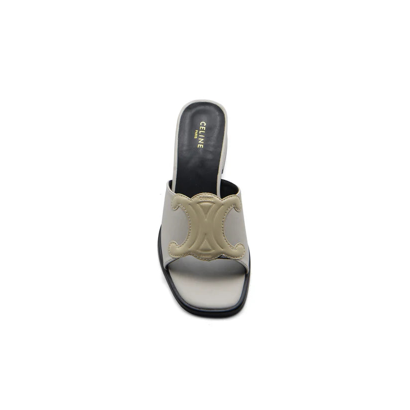 Celine Emblem Block Heel Leather Mule In Woman A2156 Beige