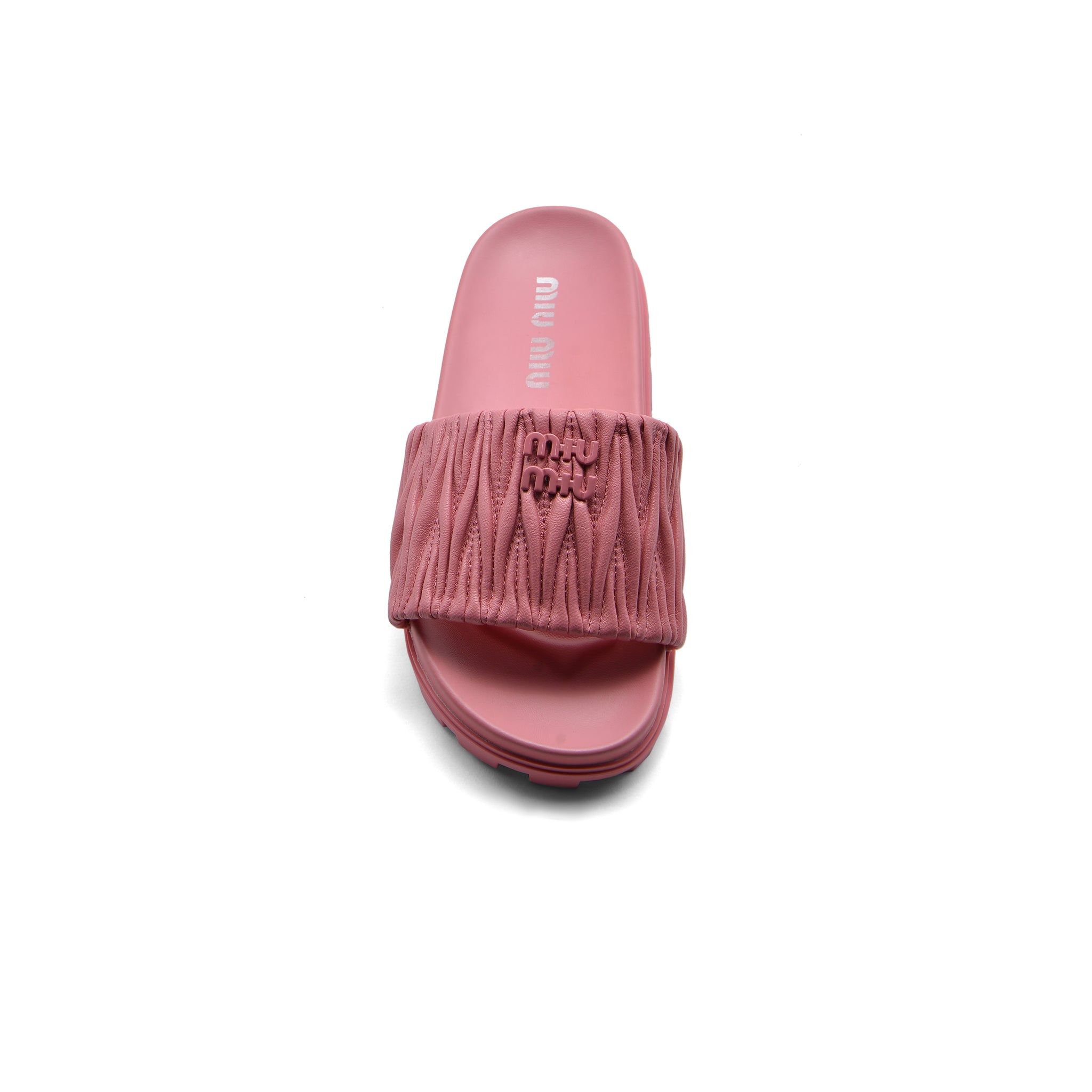 Miu Miu Designer Slides Nappa Leather Beach Slipper Woman 20343 Fuchsia