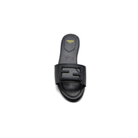 Fendi Baguette Cuoio Romano leather Signature Logo Slide Sandal Woman 1892-1 Black