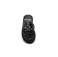 Chanel Lambskin Quilted Padded Charms Thong Sandals Woman XJC3134 Black
