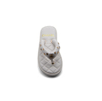 Chanel Lambskin Quilted Padded Charms Thong Sandals Woman XJC3134 White