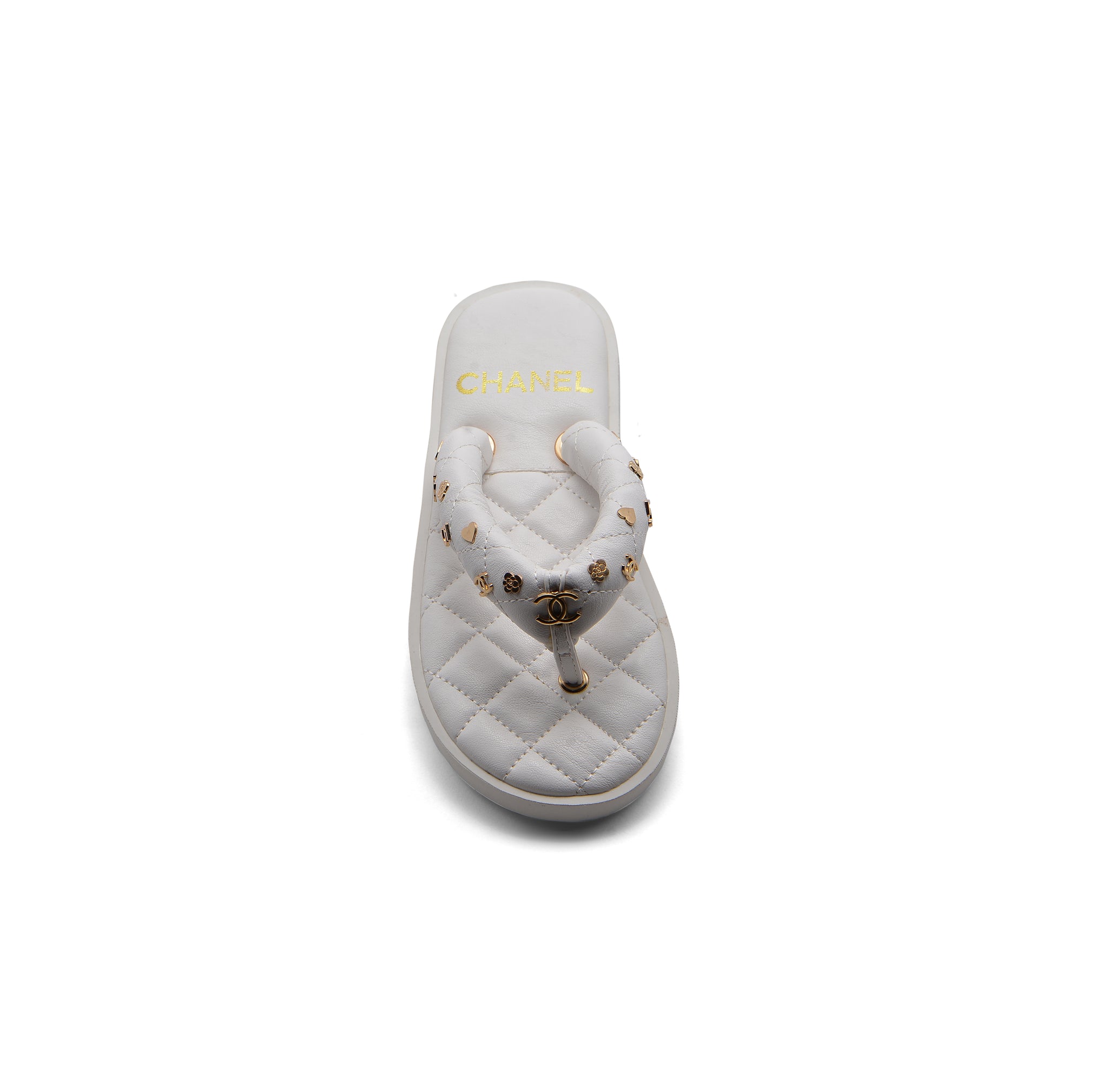Chanel Lambskin Quilted Padded Charms Thong Sandals Woman XJC3134 White