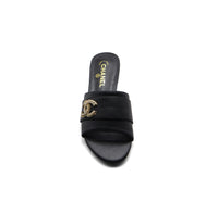 Chanel Leather Pearl Crystal CC Logo Slide Mules Ivory Slipper Woman 51156 Black