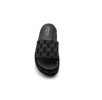 Gucci New Denim GG Monogram Angelina Platform Slide Woman 2020 Black