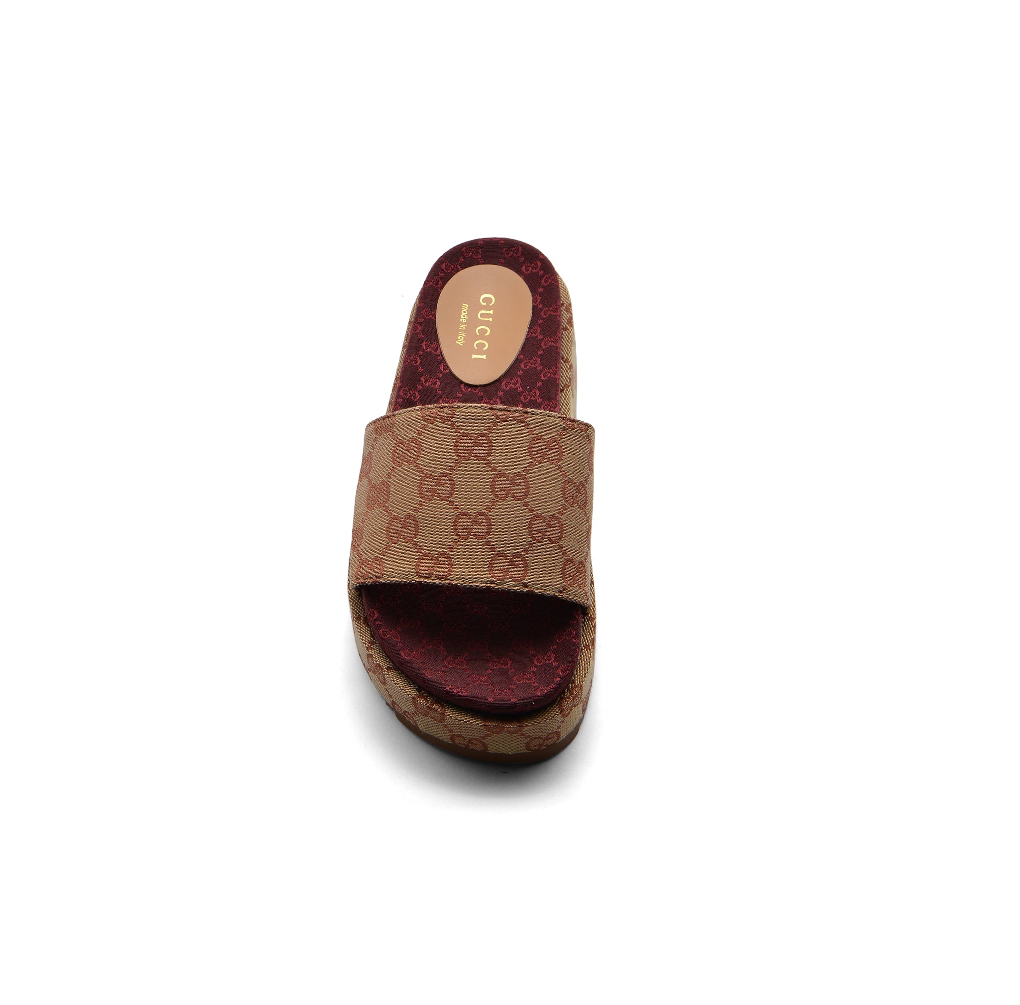 Gucci New Denim GG Monogram Angelina Platform Slide Woman 2020 Maroon