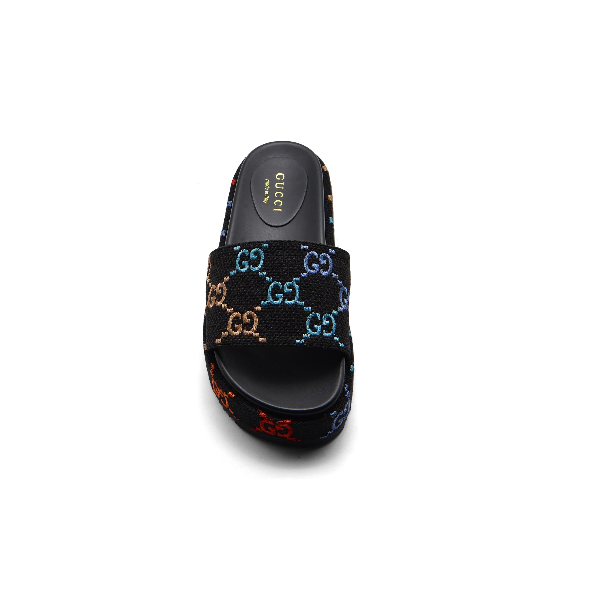 GUCCI Platform Multicolor logo print canvas slides Woman 2020-G5 Black