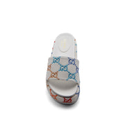 GUCCI Platform Multicolor logo print canvas slides Woman 2020-G5 White