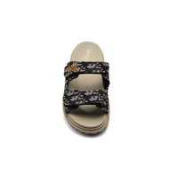 Christian Dior Textured with Gold Accents Oblique Raffia Chambray Jacquard Dioract Sandals Woman 16888-2 Navy