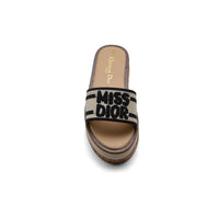 Christian Dior Dway Canvas Platform Raffia Chambray Jacquard Dioract Sandals Woman 2393 Beige