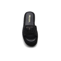 Prada Raffia Printed Espadrilles Crochet Flatform Sandals Woman PA-158 Black
