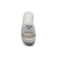 Prada Raffia Printed Espadrilles Crochet Flatform Sandals Woman PA-158 White