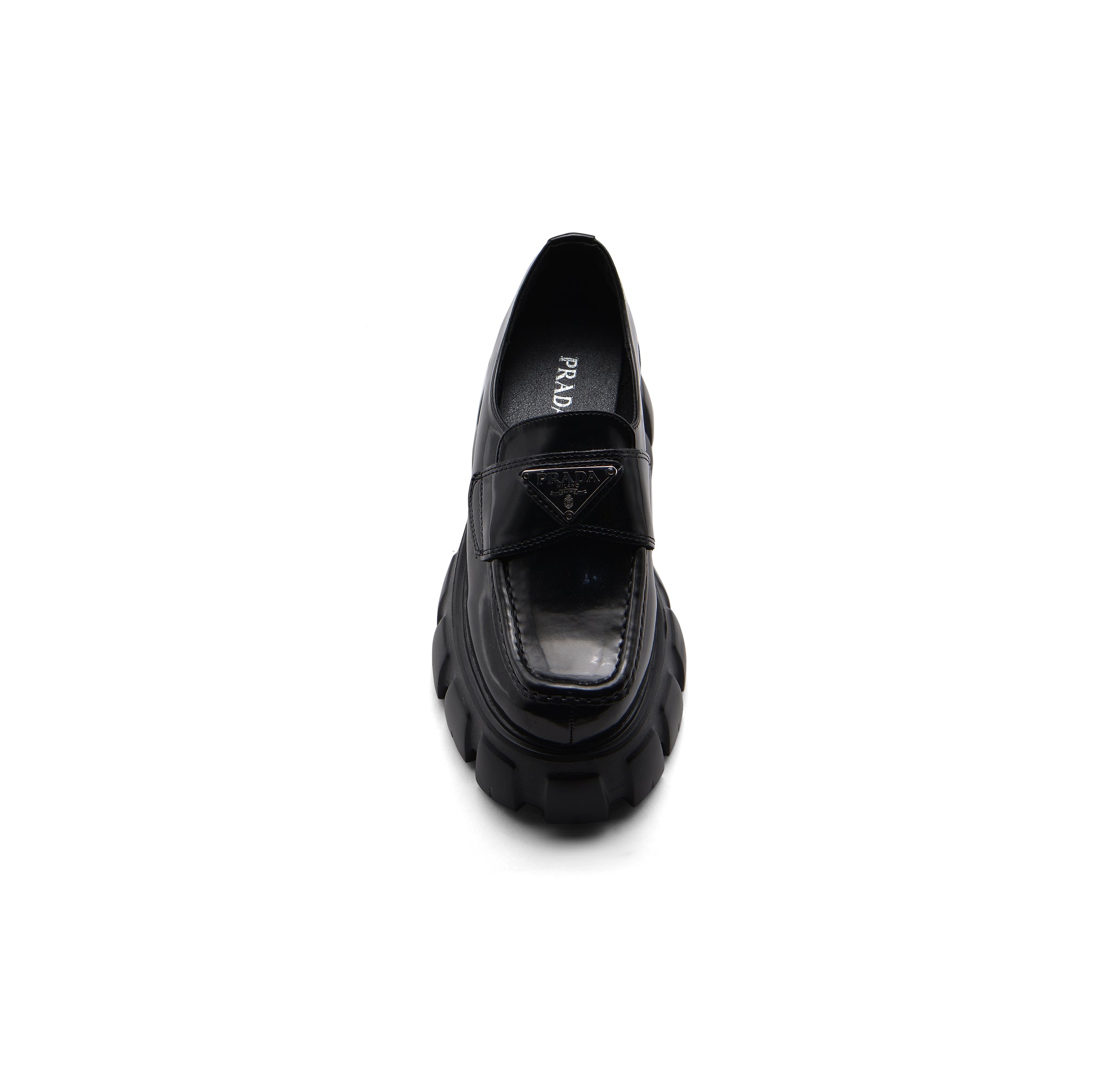 Prada Monolith Patent Leather Loafers Woman A9016 Black