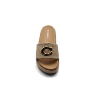 Coach Brand Thick Soled Slippers Logo Print Sandals Leather Women 8109 Beige