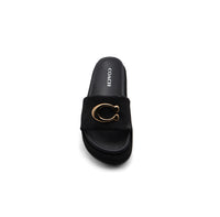 Coach Brand Thick Soled Slippers Logo Print Sandals Leather Women 8109 Black