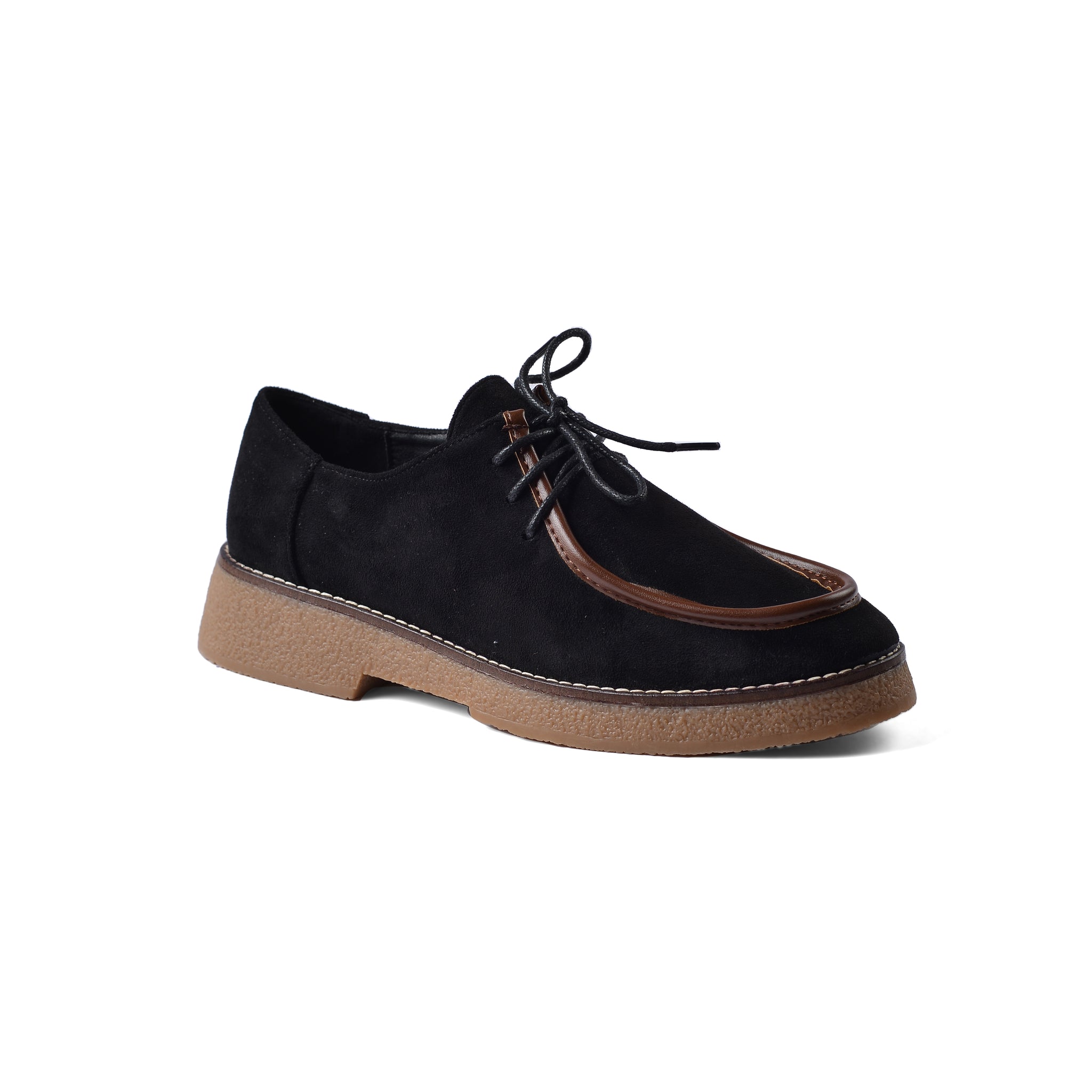 Faux Suede Laced Chunky Loafer Shoes Woman JK-01 Black
