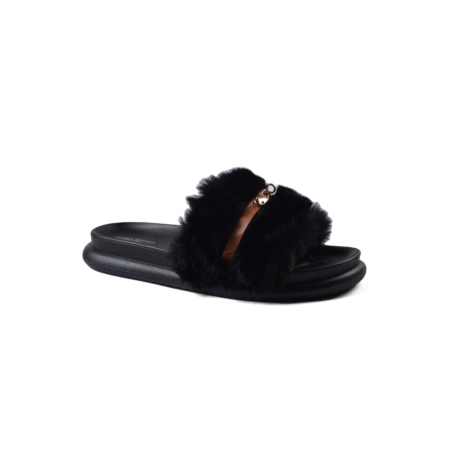 Slipper Flat Open Back Loafer Fur Luxury Woman FUR-5 Black