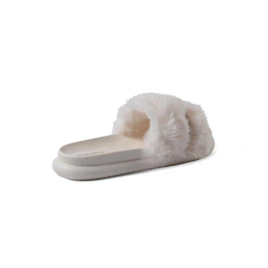 Slipper Flat Open Back Loafer Fur Luxury Woman FUR-5 White