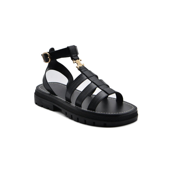 Celine Leather Clea Triomphe Strappy Gladiator Sandals Woman CC-11 Black