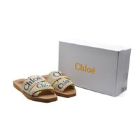 Chloe Multicolor Canvas Woody Flat Sandals Woman CH-3 Beige