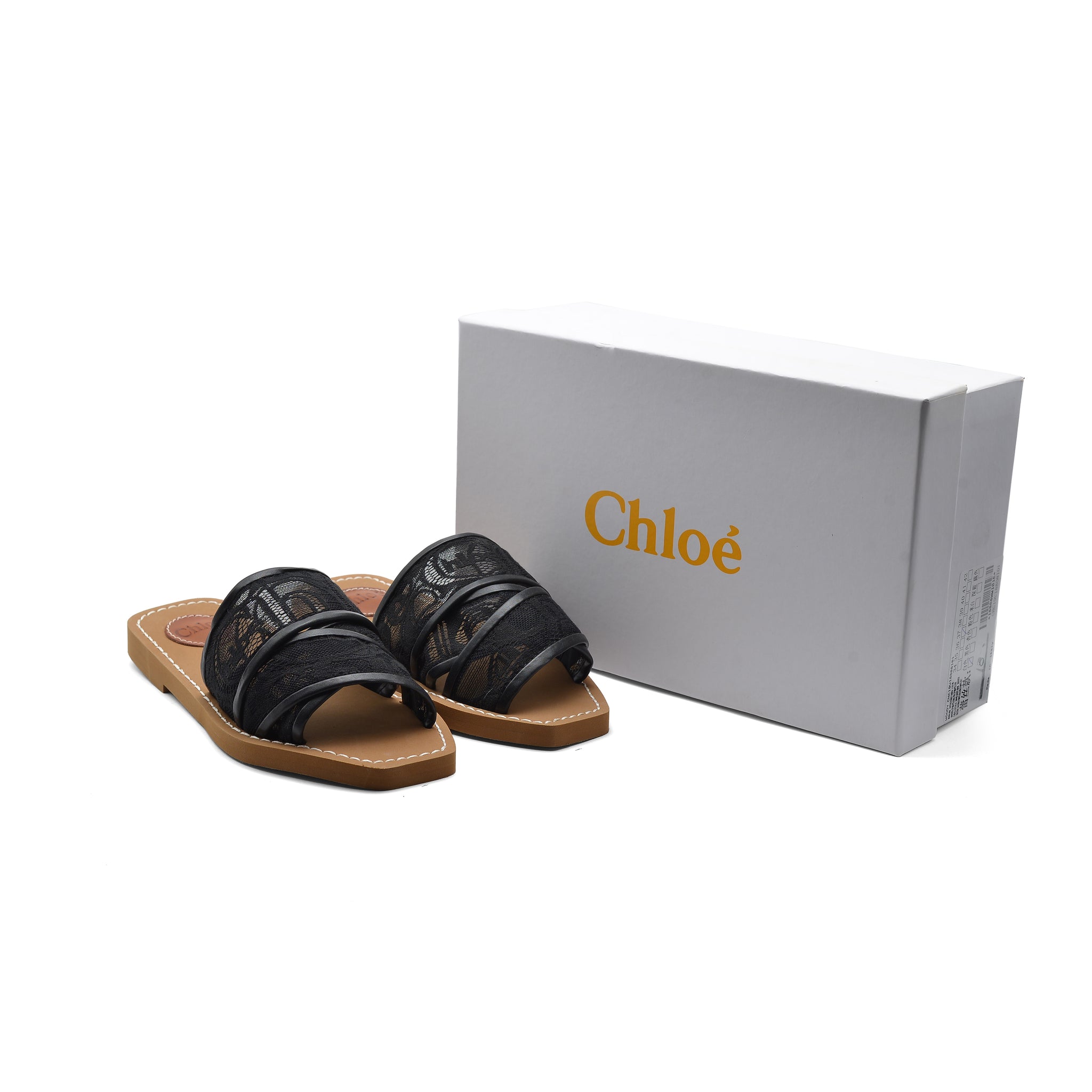 Chloé Woody Flat Mule Sandals in Lace For Woman CH-15 Black