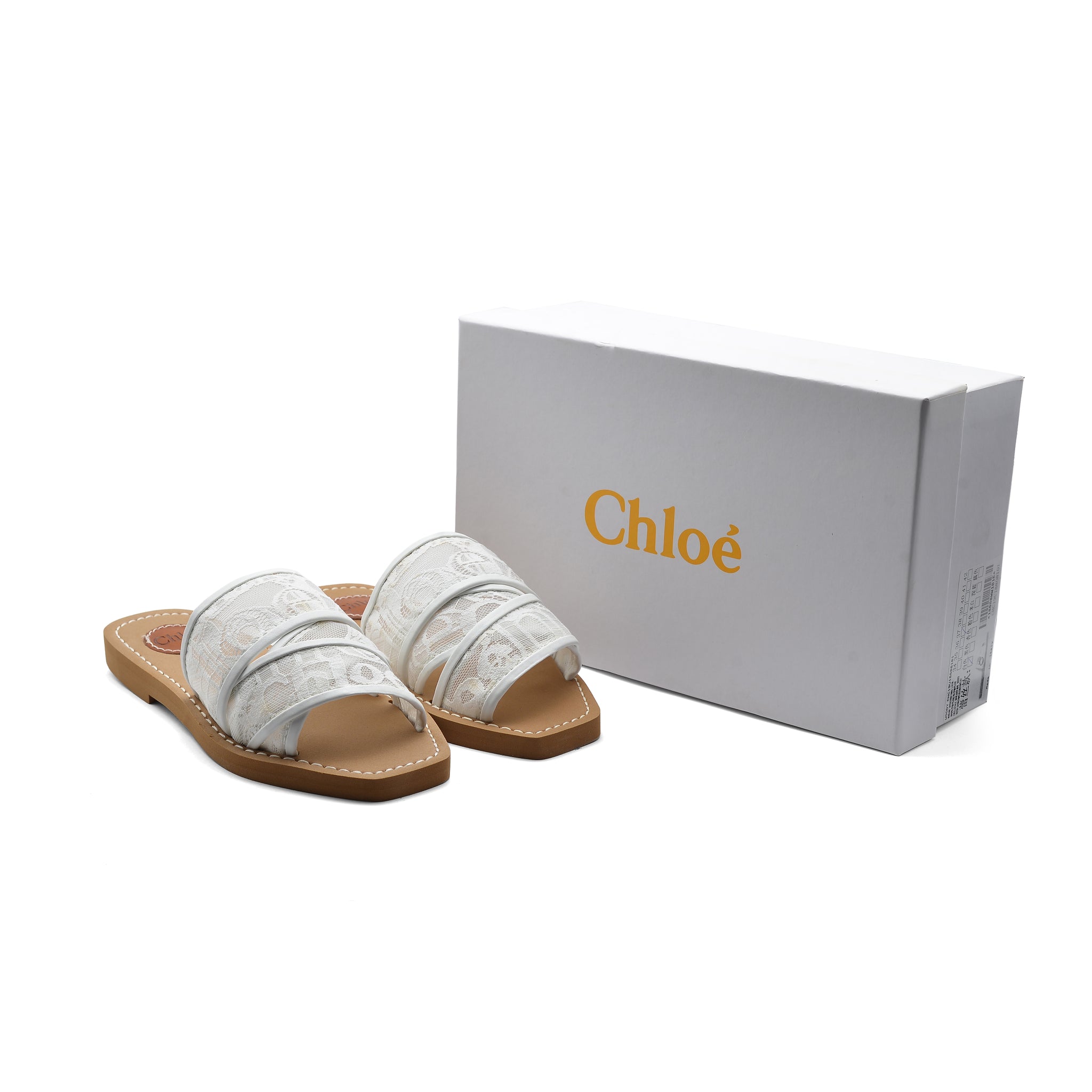 Chloé Woody Flat Mule Sandals in Lace For Woman CH-15 White