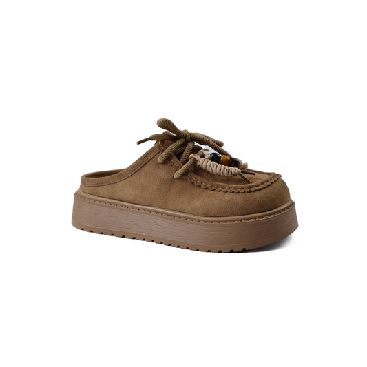 Slipper Double Open Back Loafer Luxury With lace Embellishment Woman M601-1 Khaki