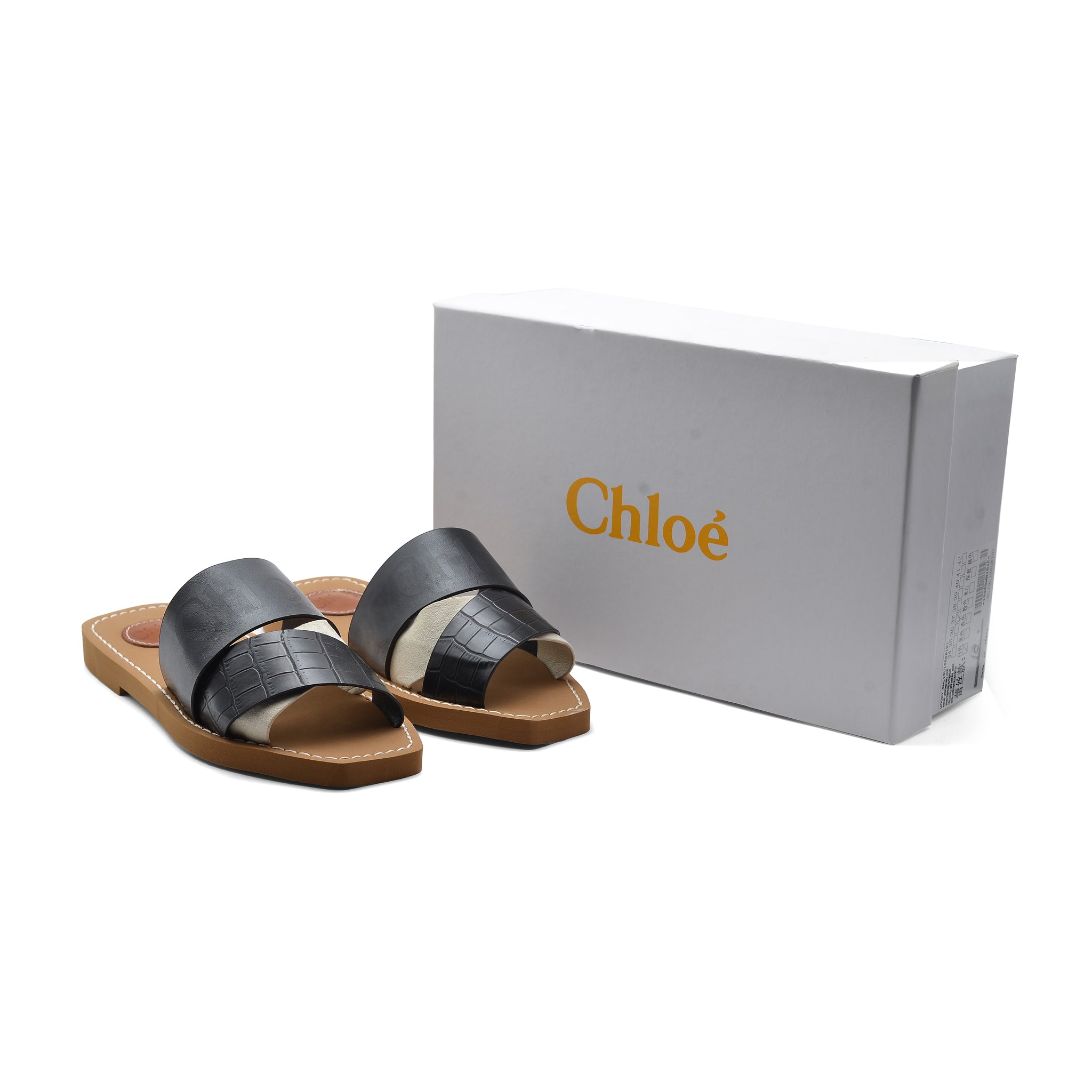 Chloé Patchwork Woody Flat Mule Sandals in Leather Woman CH-7 Black