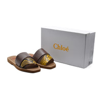 Chloé Patchwork Woody Flat Mule Sandals in Leather Woman CH-7 Coffee