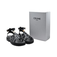 Celine Leather Clea Triomphe Strappy Gladiator Sandals Woman CC-11 Black