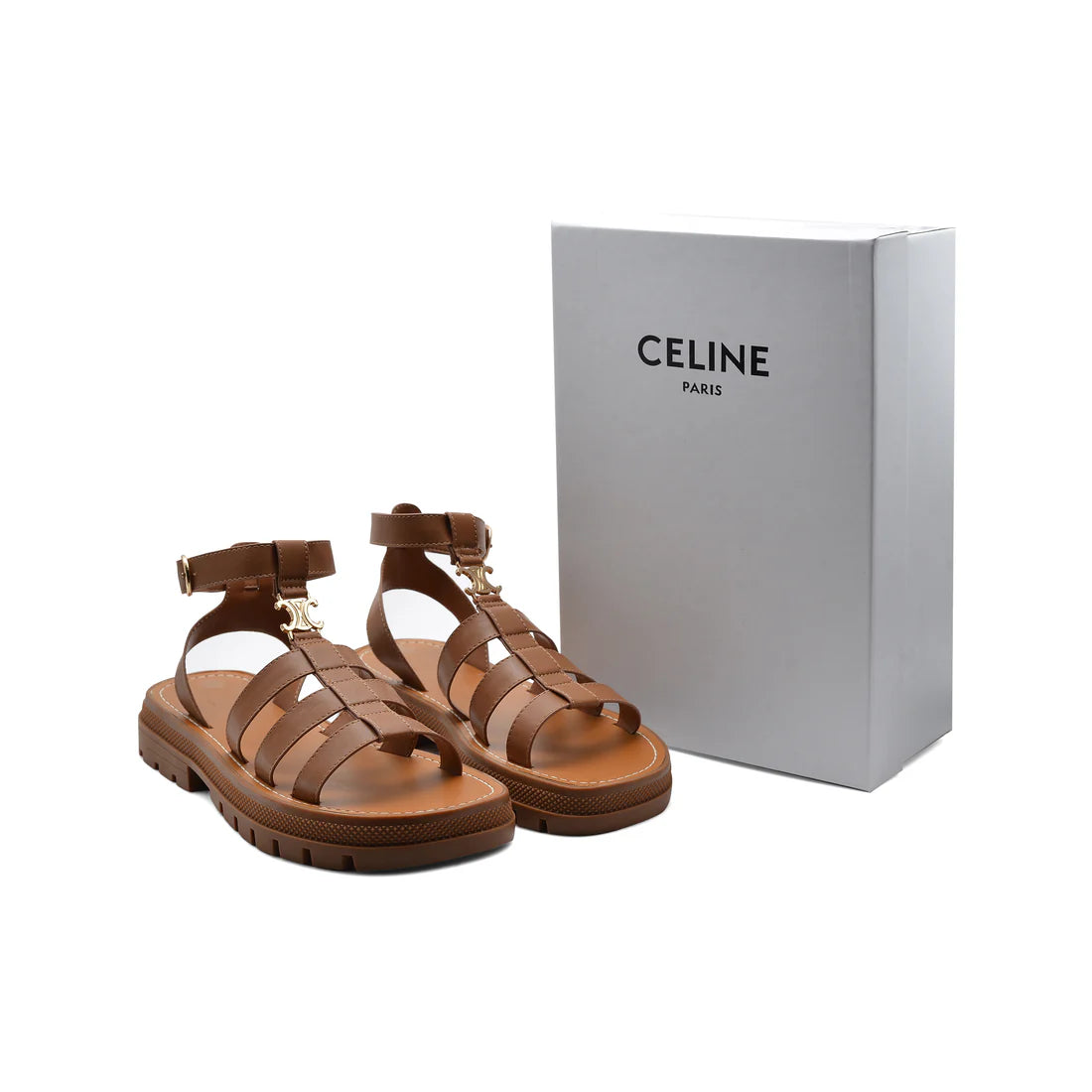 Celine Leather Clea Triomphe Strappy Gladiator Sandals Woman CC-11 Havan