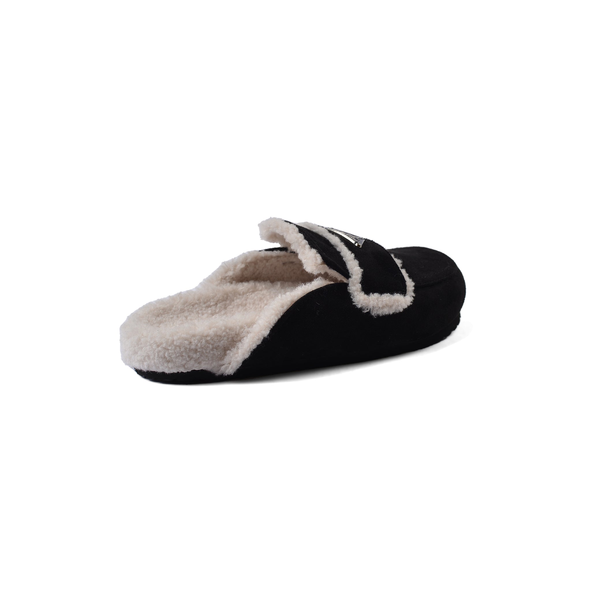 PRADA Flat Open Back Loafer Fur Slipper Luxury Woman VK-112 Black