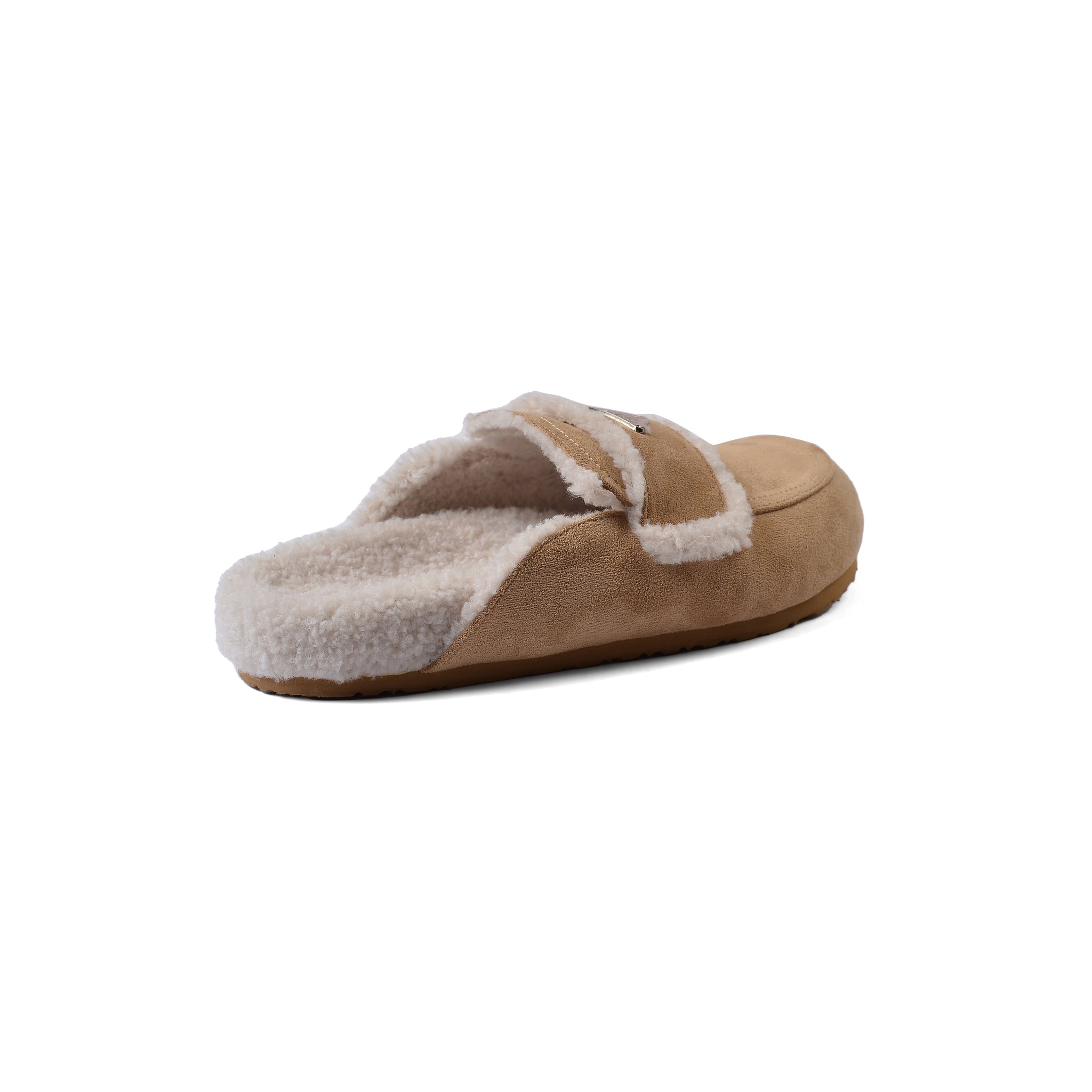 PRADA Flat Open Back Loafer Fur Slipper Luxury Woman VK-112 Beige