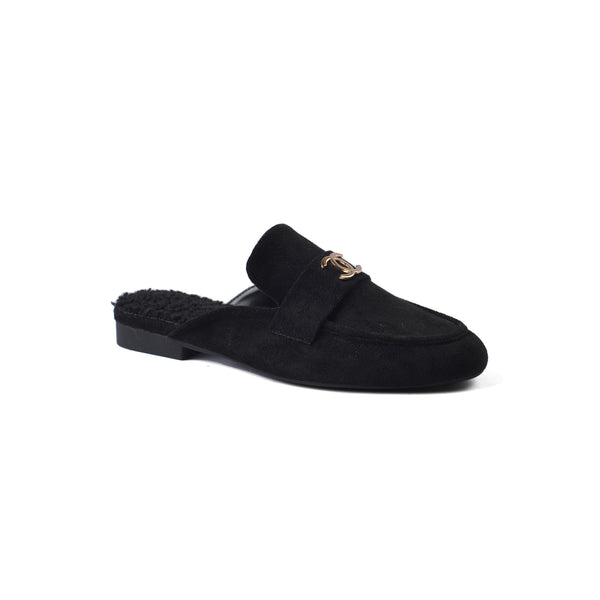 CHANEL Mare Open Back Loafer Suede Luxury Woman TN-163 Black