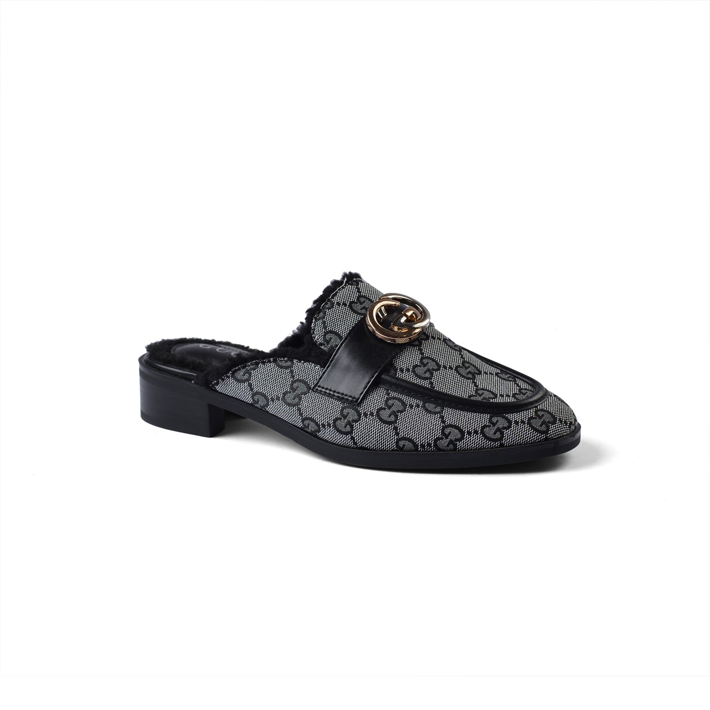 Gucci Flat Open Back Loafer Fur Slipper Luxury Woman VI-177 Black