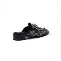 Gucci Flat Open Back Loafer Fur Slipper Luxury Woman VI-177 Black